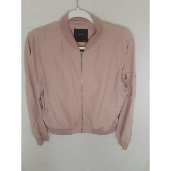 Zara Basic Women’s Bomber Jacket L Blush Pink Lightweight Zip Front Outerwear - Picture 1 of 3